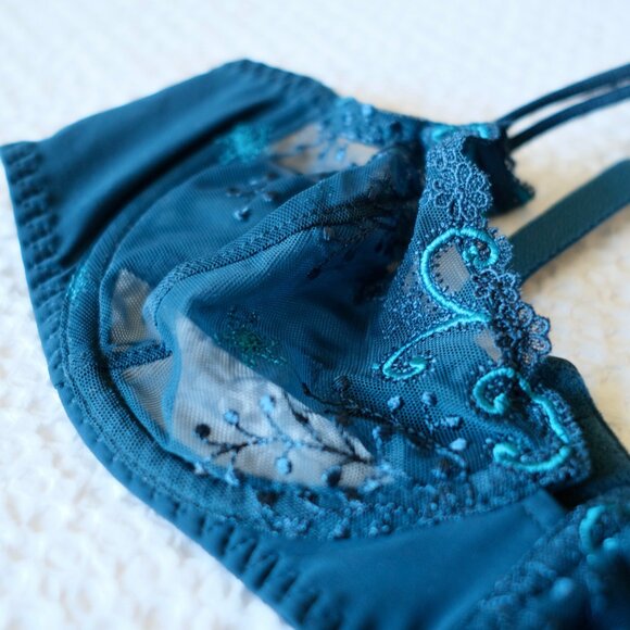 NWT SIMONE PERELE Delice Demi Bra Prestige Blue Sheer Lace - Picture 5 of 10